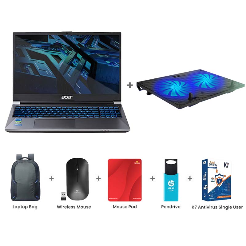 Picture of Acer ALG - 13th Gen Intel Core i5-13420H 15.6" (39.6 cm) AL15G-53 Gaming Laptop (16GB/ 512GB SSD/ Full HD Display/ Windows 11 Home/ NVIDIA GeForce RTX 3050 6GB DDR6/ Backlit Keyboard/ 144Hz/ Steel Gray/ 1.99kg)  Zebronics ZEB-NC3300 USB Powered Laptop Cooling Pad +  Laptop Bag + Wireless Mouse + Mouse Pad + Pendrive + K7 Antivirus Single User