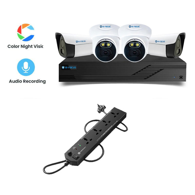 Picture of Hi-Focus 4 CCTV Cameras Combo (2 Indoor & 2 Outdoor CCTV Cameras) (Colour View With Mic) 👨🏻‍🔧With CCTV Installation + 4CH DVR + HDD + Accessories + Power Supply + 90m Cable + Power Extension Board