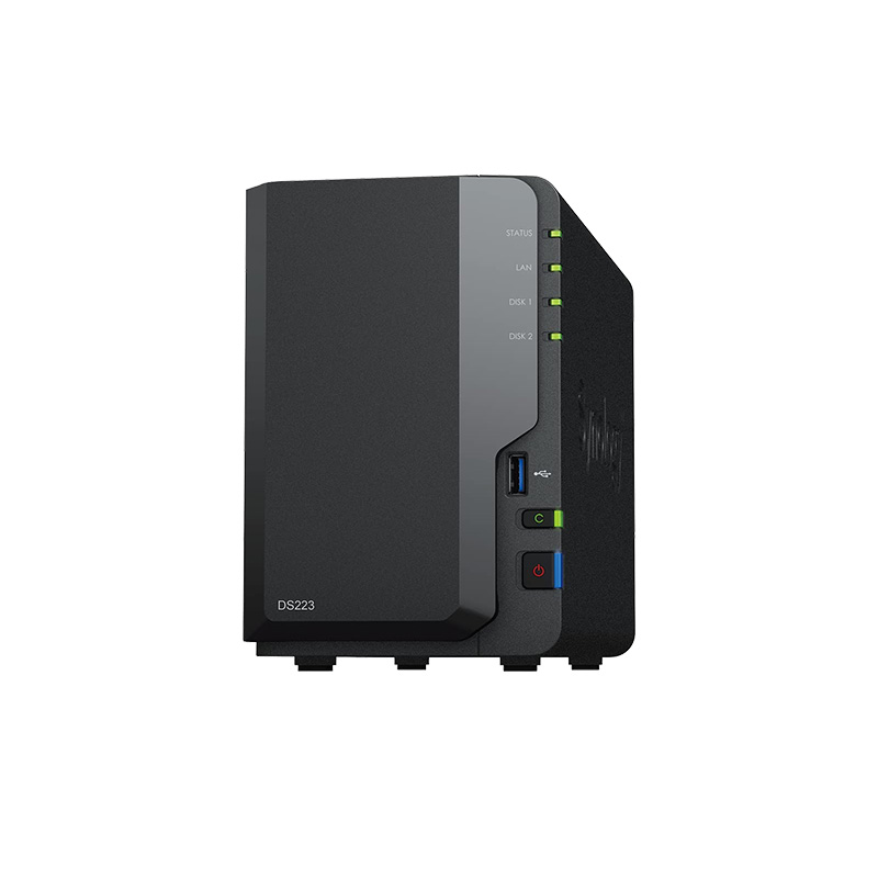 Picture of Synology DS223 2 BAY Tower NAS (Realtek RTD1619B-64-bit-CPU Frequency-4-core 1.7 GHz-Memory-System Memory-2 GB DDR4 non-ECC-Storage-Compatible Drive Type (See all supported drives)-3.5" SATA HDD-2.5" SATA SSD-Hot Swappable Drive-External Ports-RJ-45 1GbE LAN Port-1-USB 3.2 Gen 1 Port-3 USB Copy/ 2 Years Warranty)