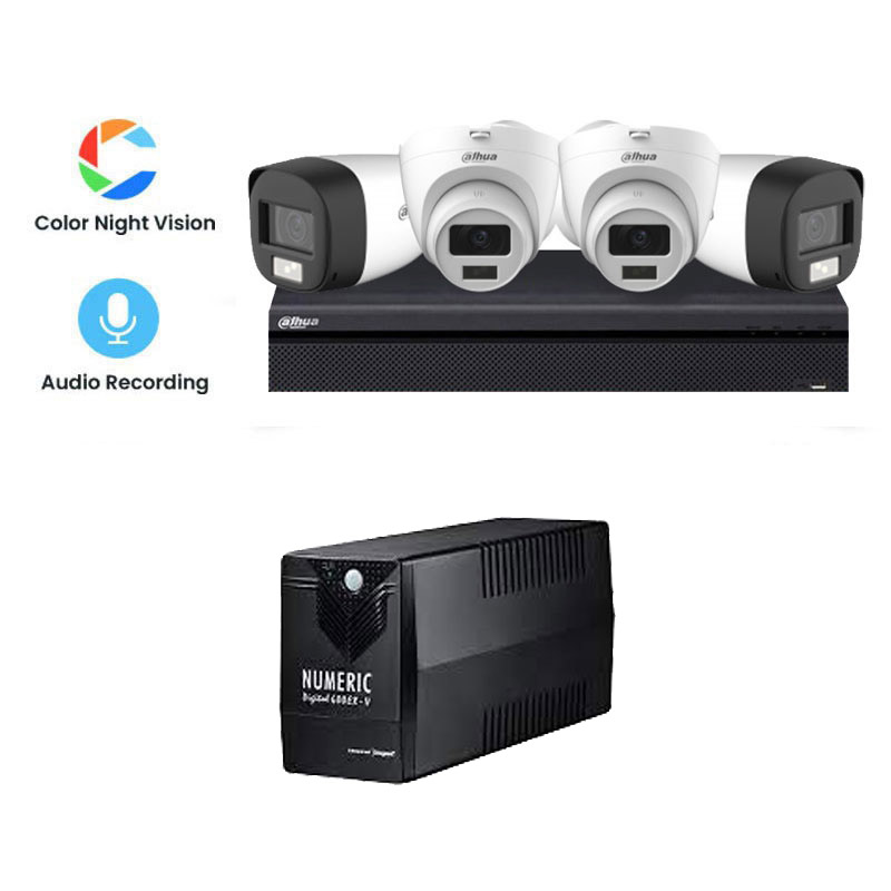 Picture of Dahua 4 CCTV Cameras Combo (2 Indoor & 2 Outdoor CCTV Cameras) (Colour View With Mic)  + 4CH DVR + HDD + Accessories + Power Supply + 90m Cable +NUMERIC 600 EX V UPS