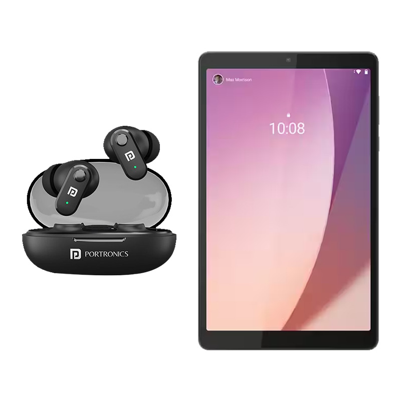 Picture of Lenovo M8 4th Gen 8 inch(20cm) 4G Tablet (4GB RAM/ 64GB/ Arctic Grey) + Portronics Harmonics Twins S16 Wireless Earbuds