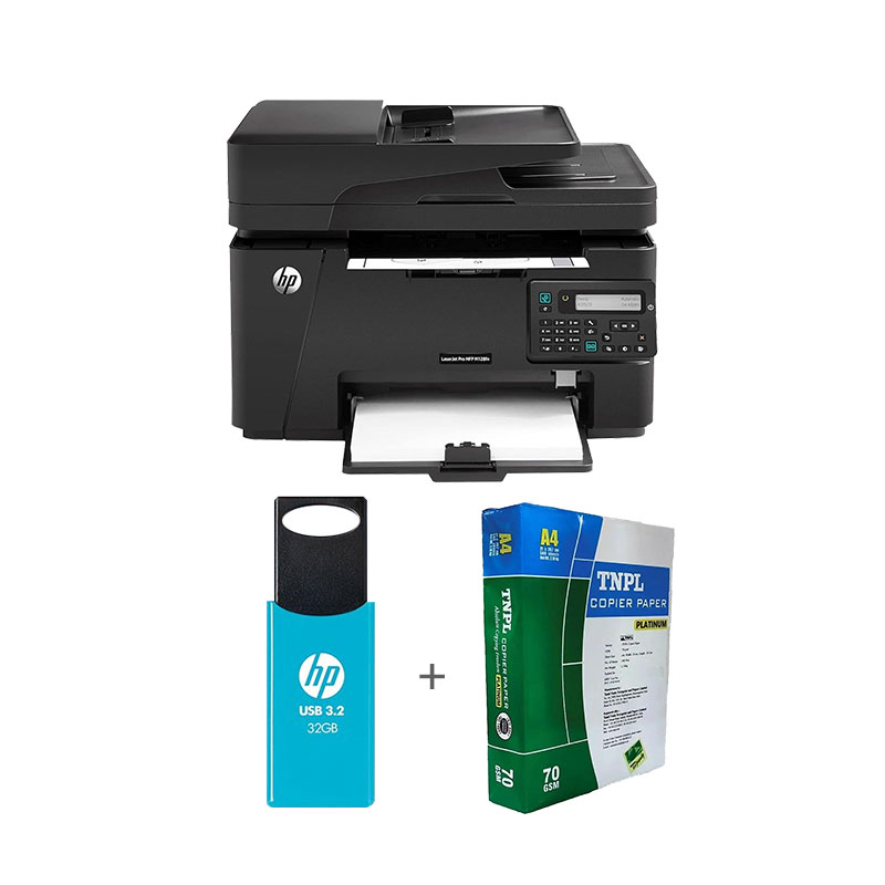 Picture of HP MFP M128Fn Wired Laser Printer (CZ184A) + USB 3.2 32GB Pendrive + A4 Sheet Bundle