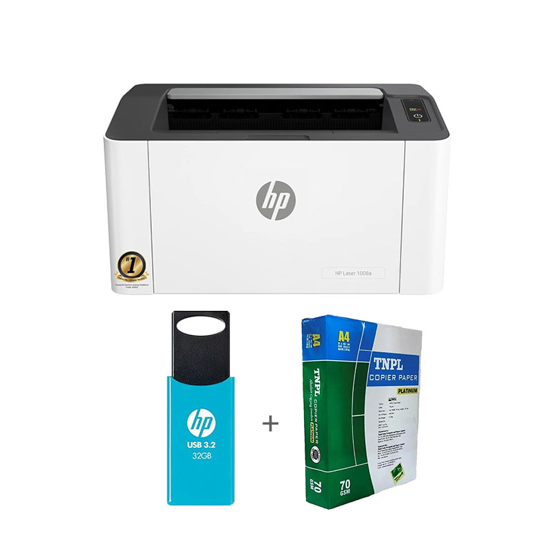 Picture of HP Laser 1008W Monochrome Laser Printer (714Z9A) + USB 3.2 32GB Pendrive + A4 Sheet Bundle