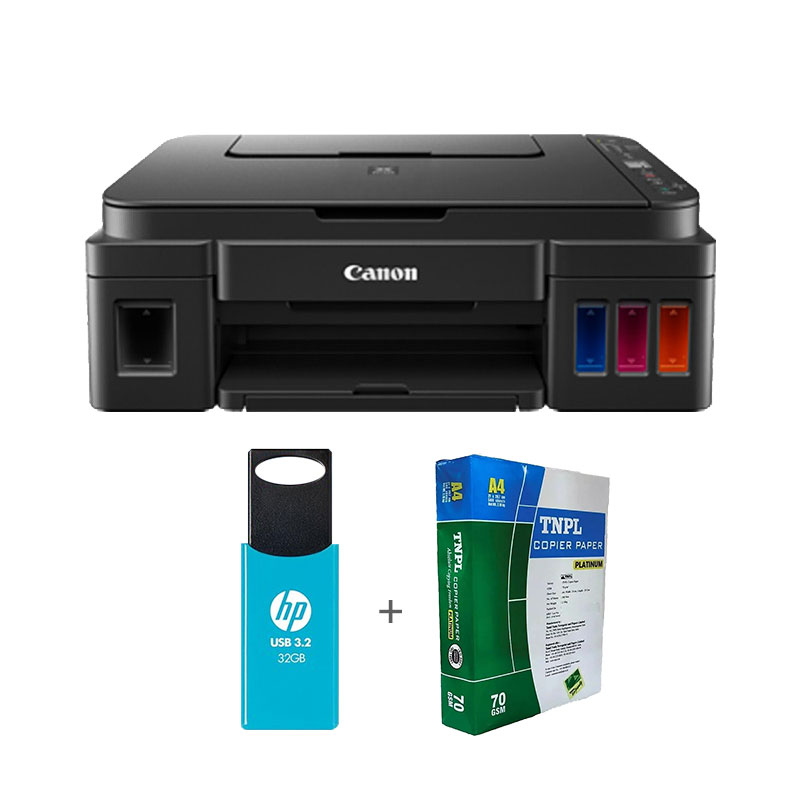 Picture of Canon Pixma G3010 All-in-One Wireless Ink Tank Colour Printer + USB 3.2 32GB Pendrive + A4 Sheet Bundle