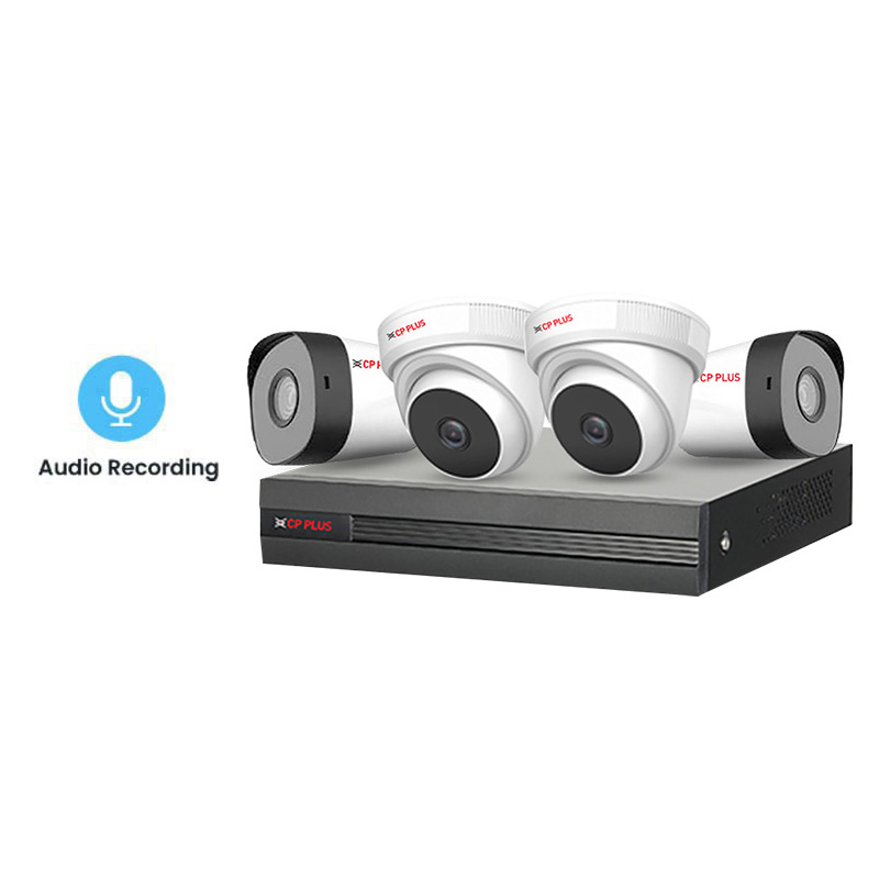 Picture of CP PLUS 4 CCTV Cameras Combo (2 Indoor & 2 Outdoor CCTV Cameras with mic) + DVR + HDD + Accessories + Power Supply + 90m Cable 
