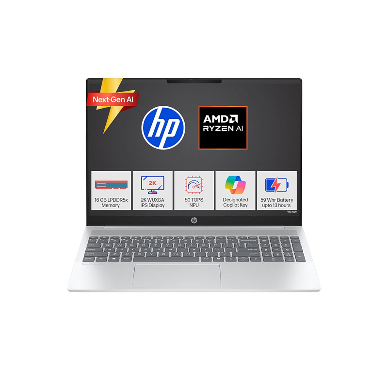 Picture of HP OmniBook 5 - AMD Ryzen AI 5 340 16" (40.6 cm) 16-ag1037AU Thin & Light Laptop (16GB/ 512GB SSD/ AMD Radeon 840M/ Backlit Keyboard/ Camera Privacy/ Windows 11 Home/ MS Office 2024/ 1Year Warranty/ Silver/ 1.79 kg)