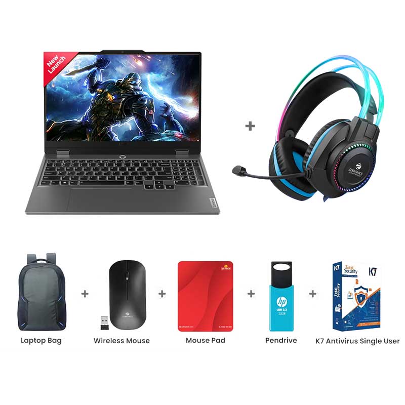 Picture of Lenovo LOQ - AMD Ryzen 7 7435HS 15.6" (39.6cm) 83JC00GDIN AI Gaming Laptop (24GB RAM/512GB SSD/Windows 11 Home/NVIDIA RTX 3050A 4GB/Office 2024/1 Year Warranty/Luna Grey/2.4Kg)  Zebronics Zeb-Jet Premium Gaming Headphone + Laptop Bag + Wireless Mouse + Mouse Pad + Pendrive + K7 Antivirus Single User