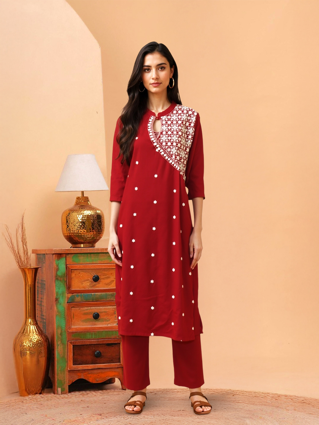 Embroidered  Straight Kurta with Pant Set