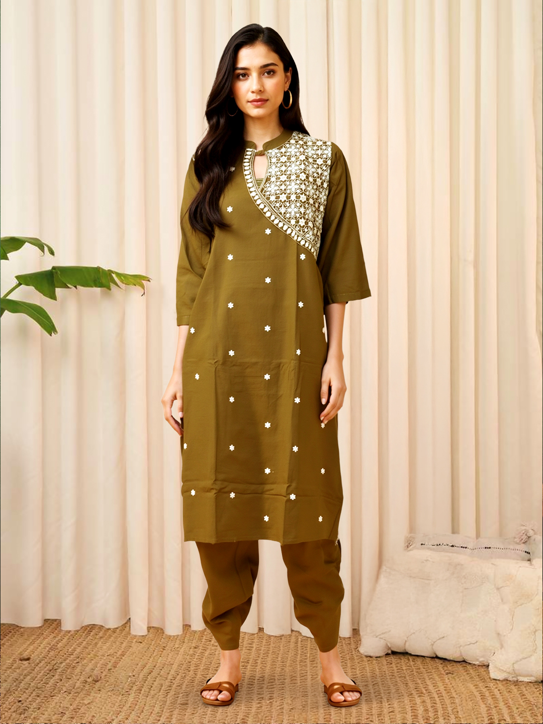 Embroidered  Straight Kurta with Pant Set