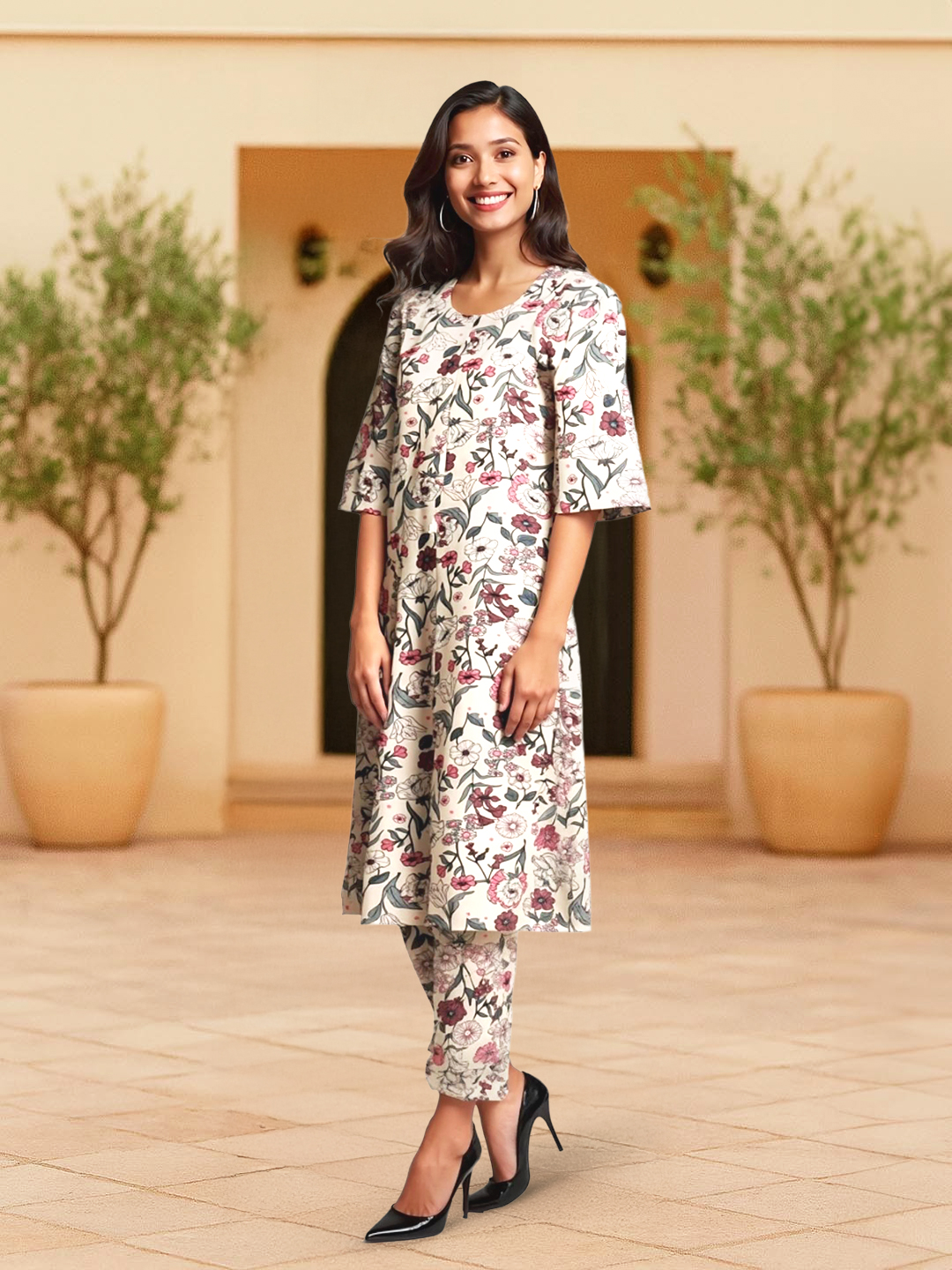 Garden Floral Printed  Kurta with Palazzo Set