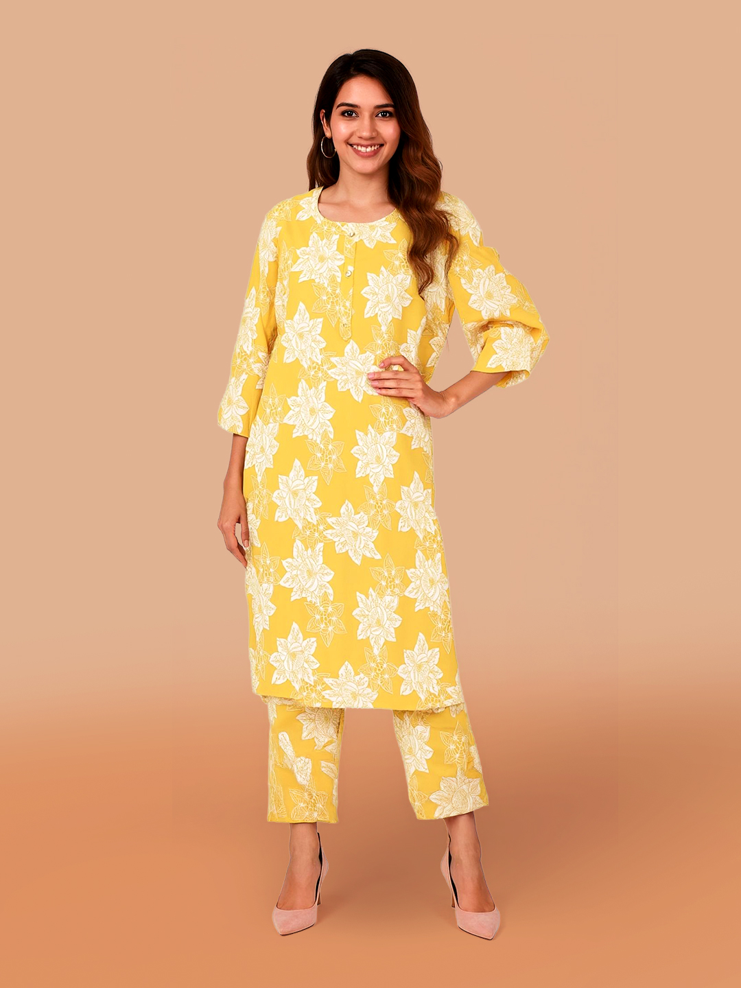 Bright and Beautiful Floral Printed Kurta with  Palazzo Set