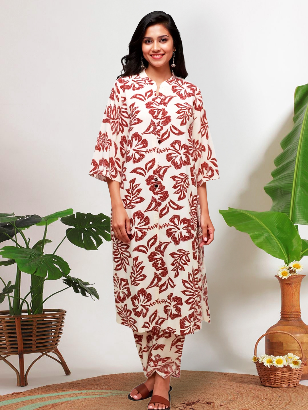 Bohemian Charm Floral Printed Kurta with Palazzo Set