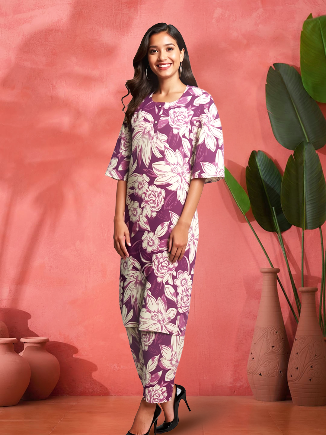 A Floral Fantasy of Elegance and Grace Printed Kurta with Palazzo Set