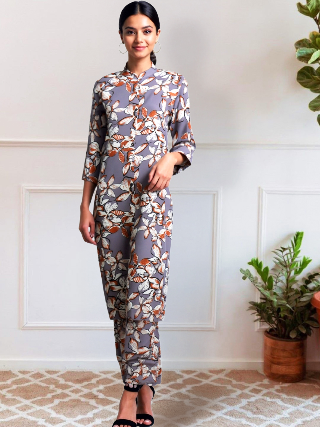 Botanical Charm Printed Kurta with Palazzo Set