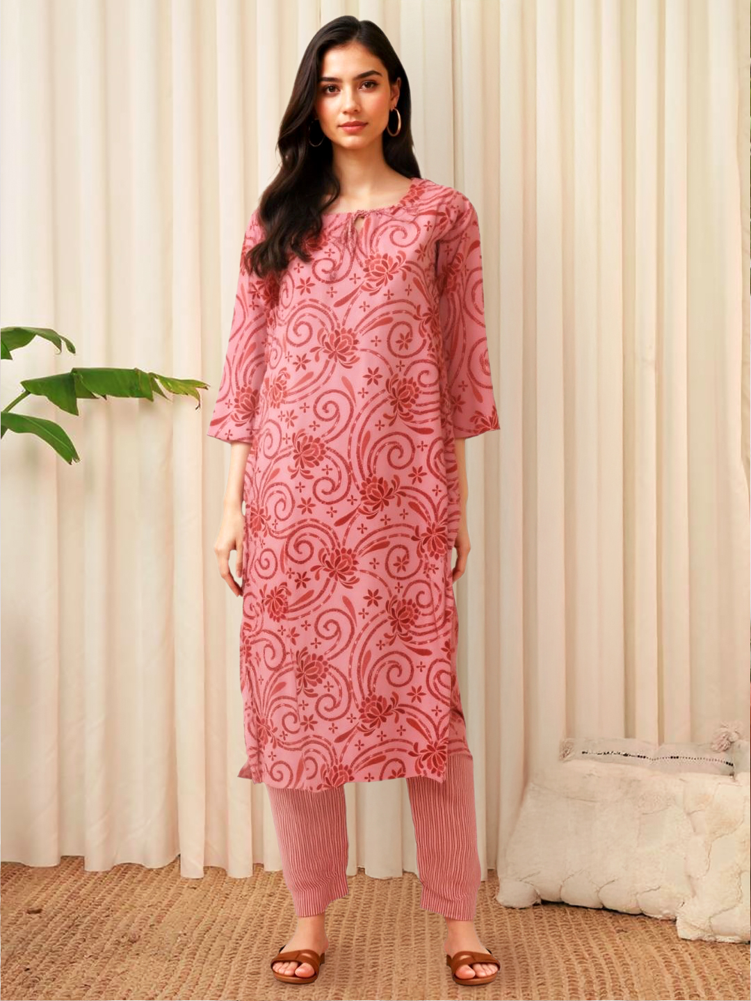 Blush Bloom Floral Printed Straight Kurta with Pant Set