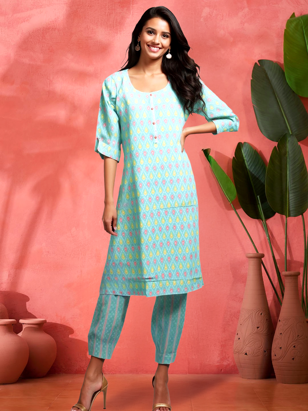 The Colorful Comfort Pastel Printed Kurta with Palazzo Set